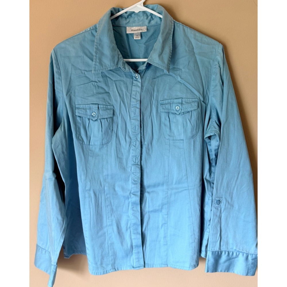 Dressbarn Women's Light Blue Button Up Shirt Size XL Long Sleeve Collared Top